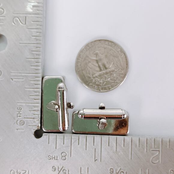 Vintage 1970s Striped Glass Inlay Modernist Geometric Cufflinks Mens Mod Jewelry - Picture 11 of 12